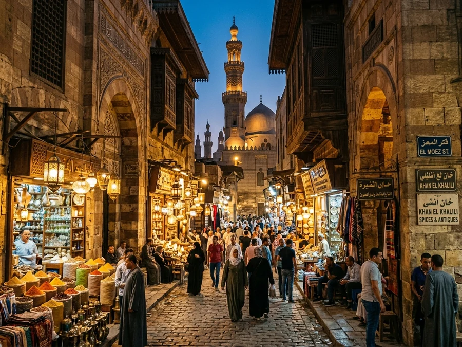 Historic Khan el-Khalili and Al-Muizz street lanterns