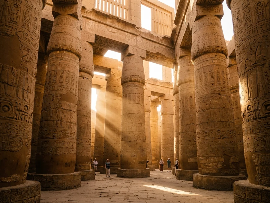 Sunlight between the columns of Karnak's Great Hypostyle Hall