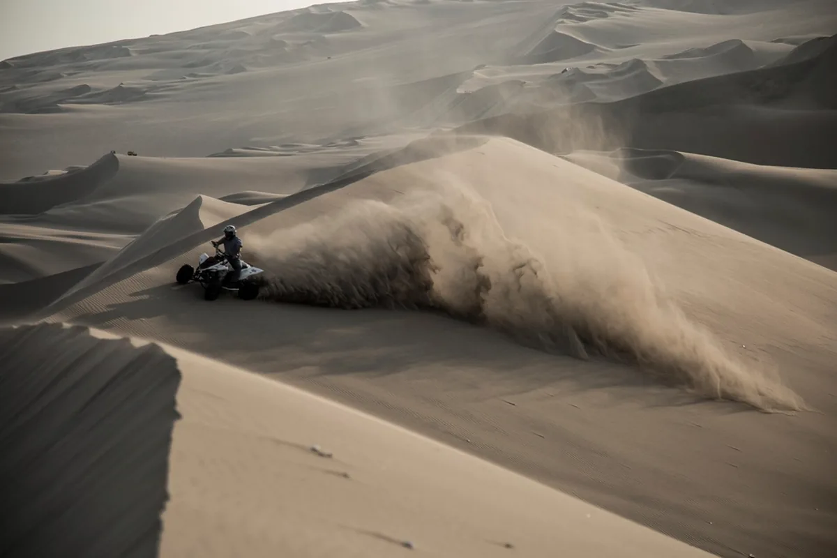 Quad bike tracks in the desert beside the Giza plateau