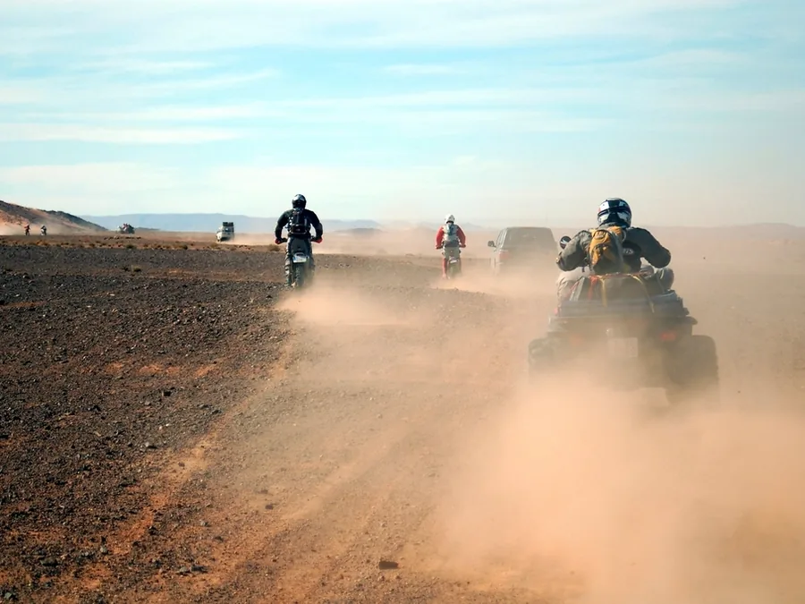 Quad bikes on a desert track behind Hurghada at sunset
